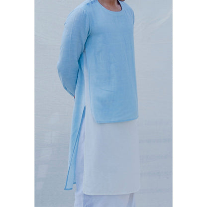 Bohame Cotton X Linen Blue Sky Kurta With Pajama (Set of 2)