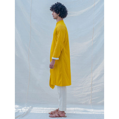 Bohame Cotton X Rayon Indisputably Yellow Kurta With Pajama (Set of 2)