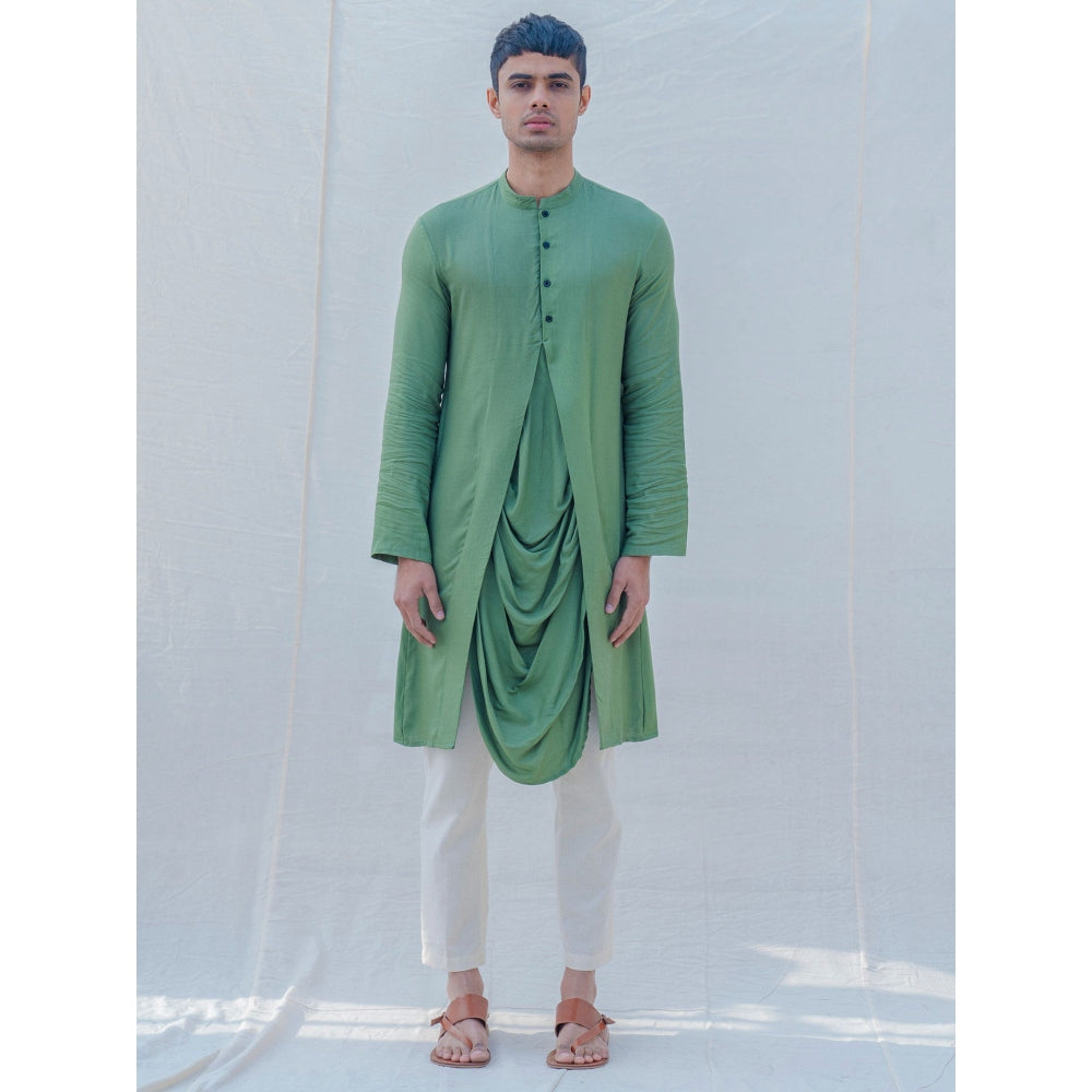 Bohame Cotton X Rayon Green Cowl Kurta With Pajama (Set of 2)