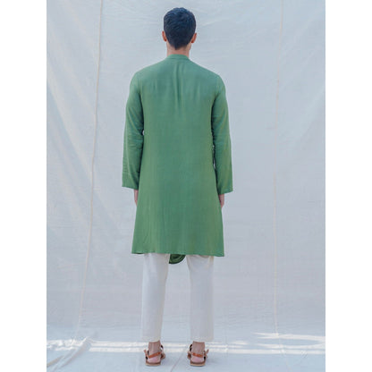 Bohame Cotton X Rayon Green Cowl Kurta With Pajama (Set of 2)