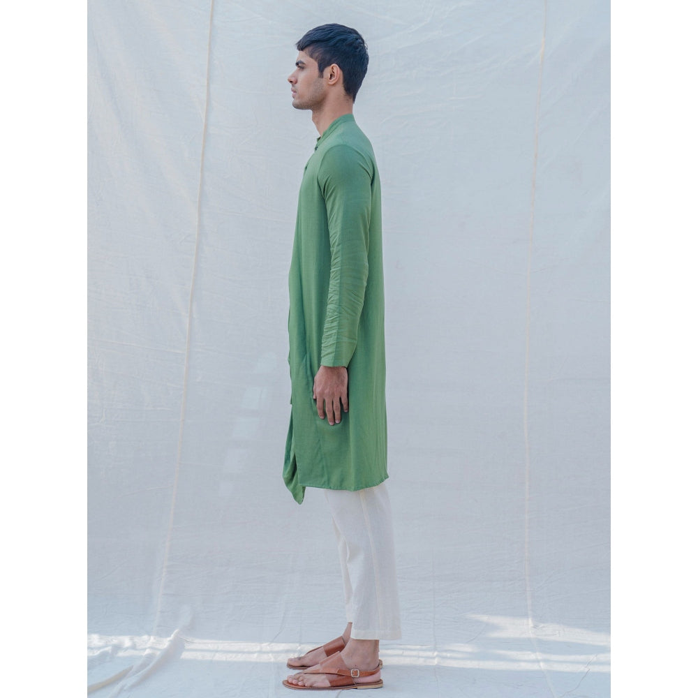 Bohame Cotton X Rayon Green Cowl Kurta With Pajama (Set of 2)