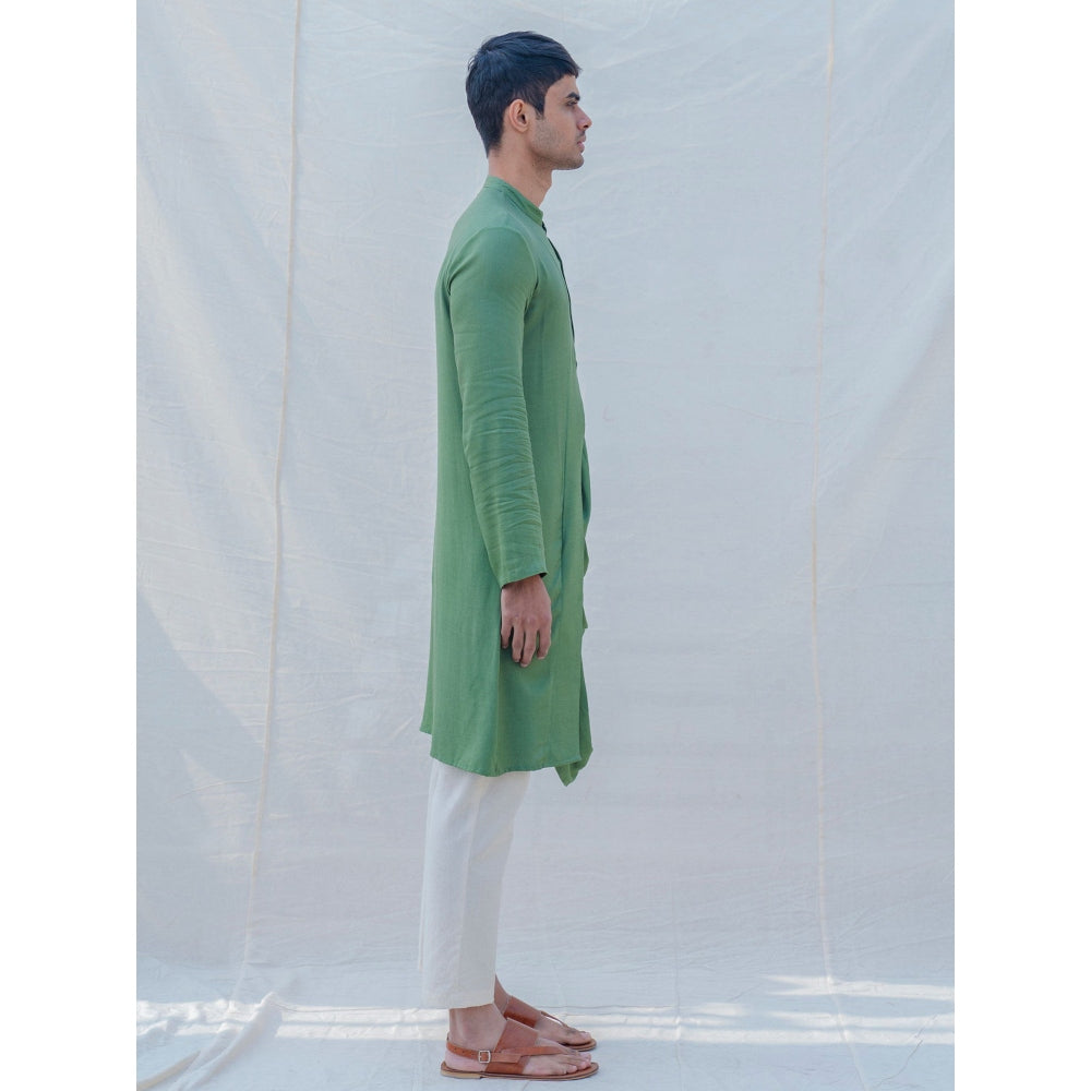 Bohame Cotton X Rayon Green Cowl Kurta With Pajama (Set of 2)