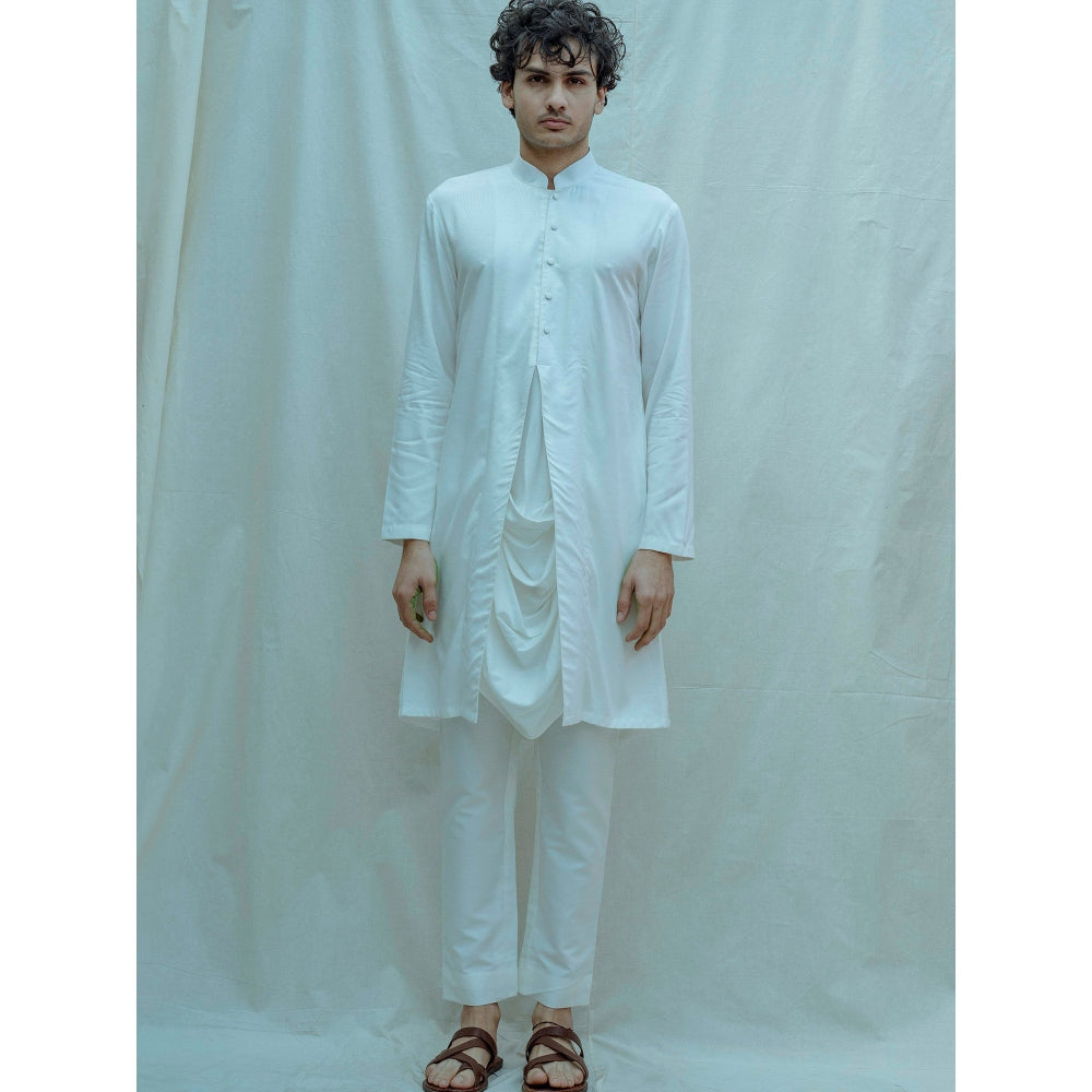 Bohame Cowl Kurta And Pajama In White Tencel (Set of 2)