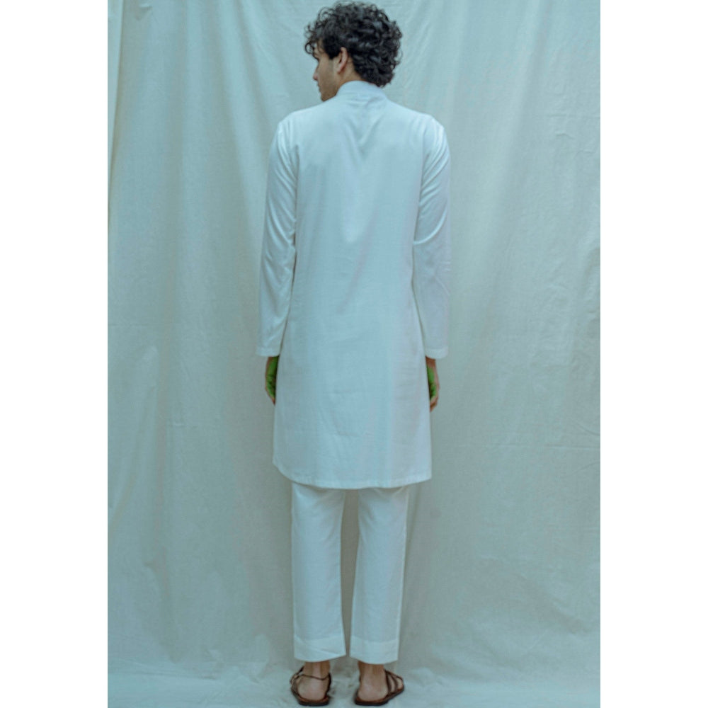 Bohame Cowl Kurta And Pajama In White Tencel (Set of 2)