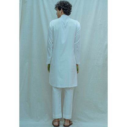 Bohame Cowl Kurta And Pajama In White Tencel (Set of 2)