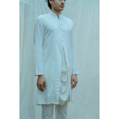 Bohame Cowl Kurta And Pajama In White Tencel (Set of 2)