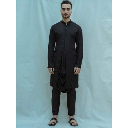 Bohame Cowl Kurta And In Black Tencel (Set of 2)