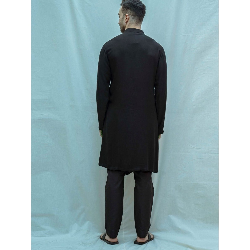 Bohame Cowl Kurta And In Black Tencel (Set of 2)