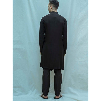 Bohame Cowl Kurta And In Black Tencel (Set of 2)