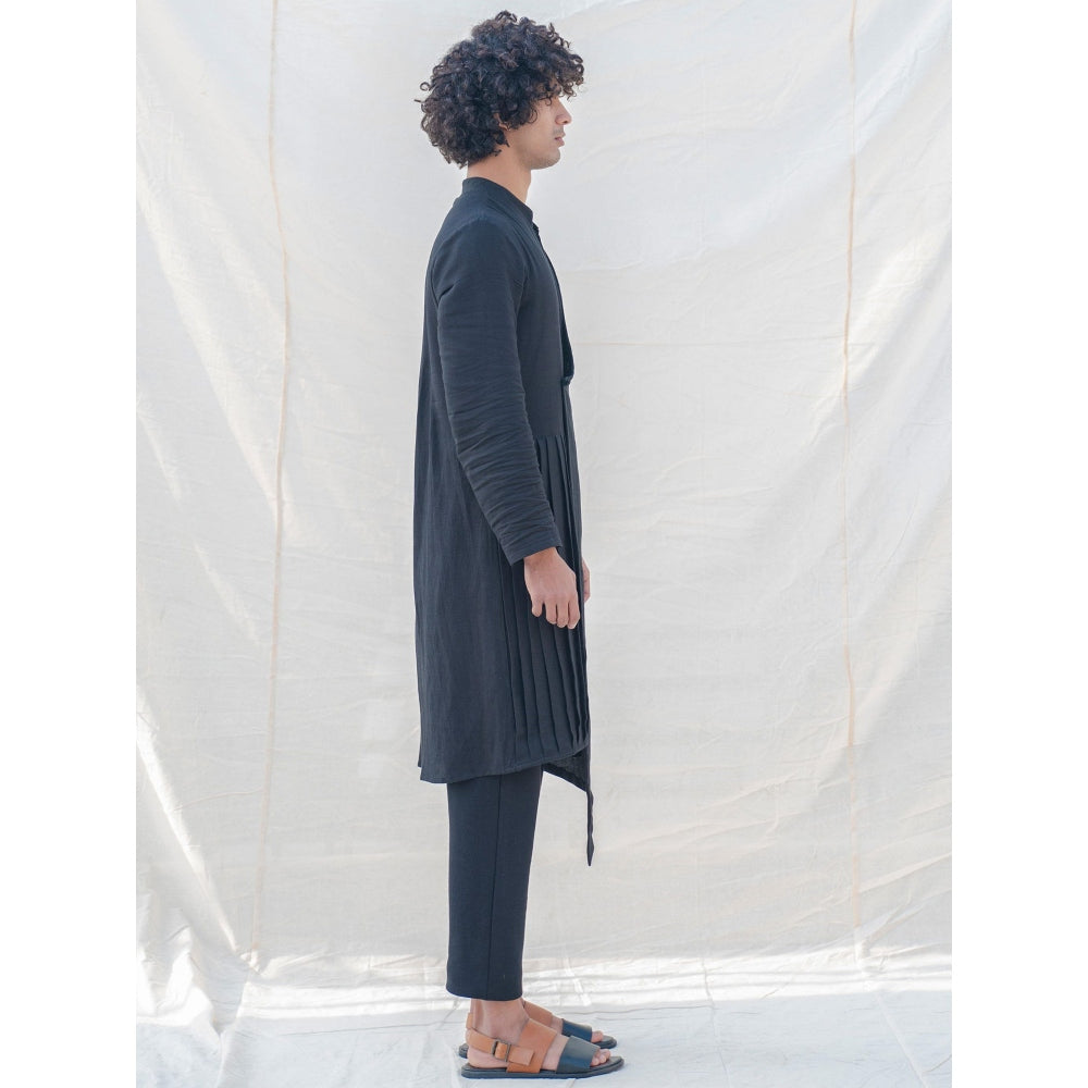 Bohame Cotton X Linen Black Kurta With Pajama (Set of 2)