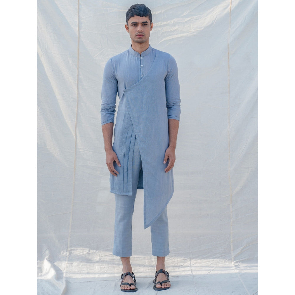 Bohame Cotton X Linen Blue And Light Kurta With Pajama (Set of 2)