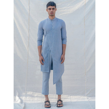 Bohame Cotton X Linen Blue And Light Kurta With Pajama (Set of 2)