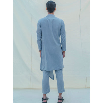 Bohame Cotton X Linen Blue And Light Kurta With Pajama (Set of 2)