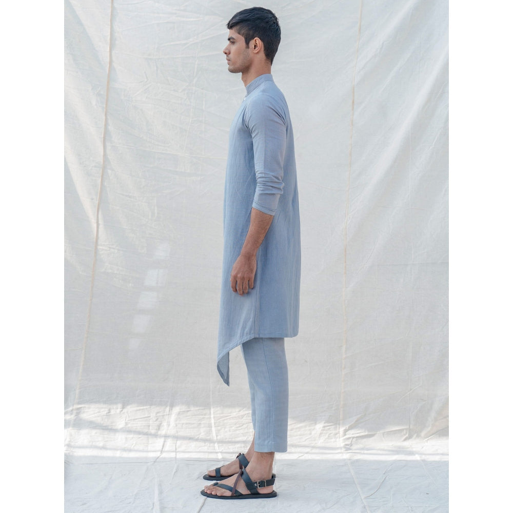 Bohame Cotton X Linen Blue And Light Kurta With Pajama (Set of 2)