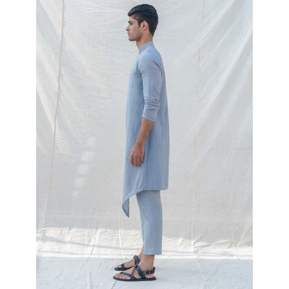 Bohame Cotton X Linen Blue And Light Kurta With Pajama (Set of 2)