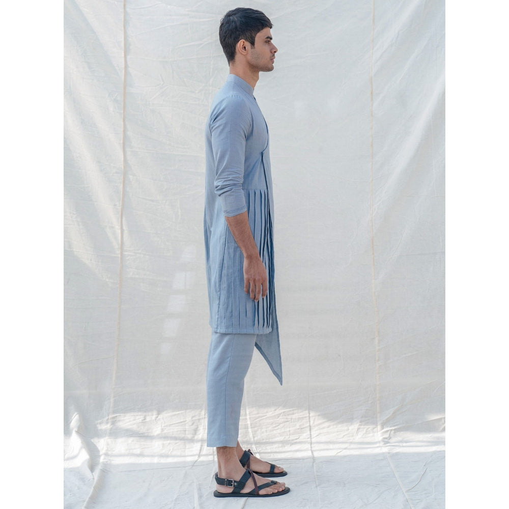 Bohame Cotton X Linen Blue And Light Kurta With Pajama (Set of 2)