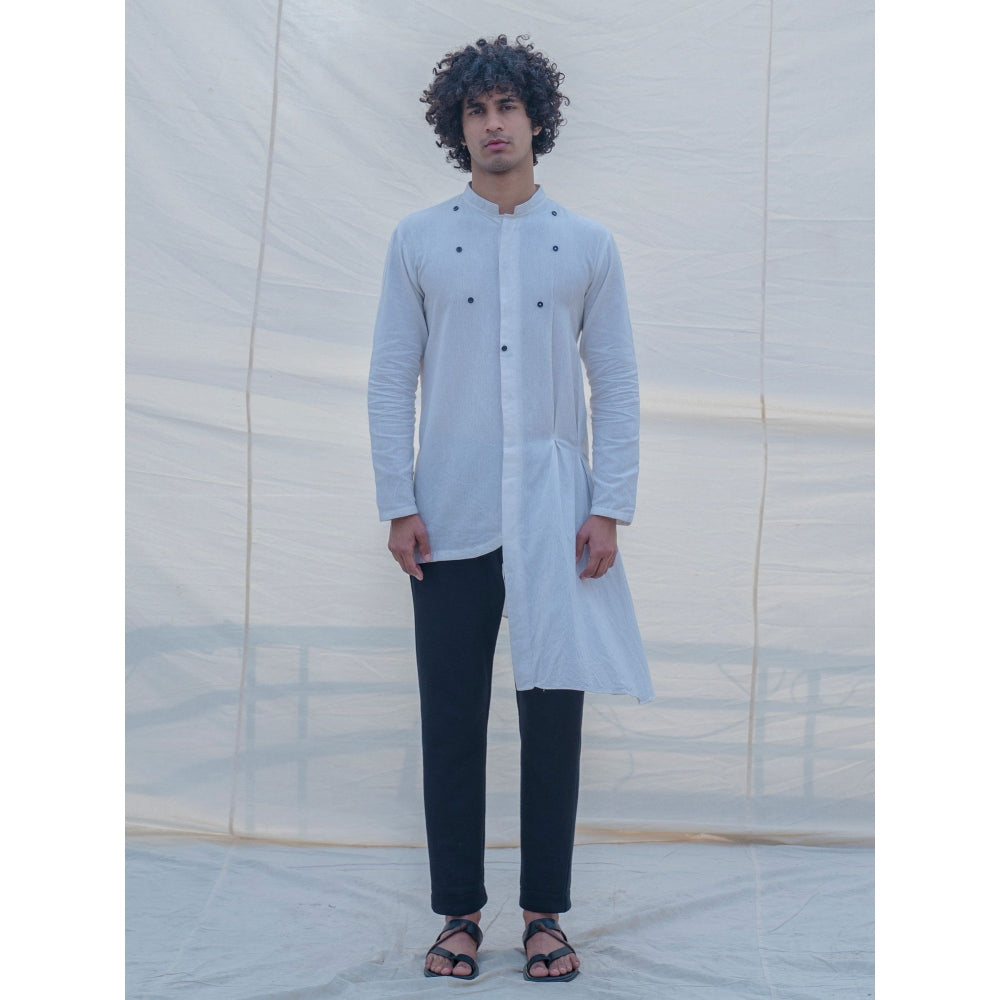 Bohame Kurta And Pajama White W/ Box Pleates (Set of 2)