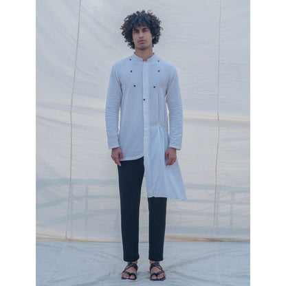 Bohame Kurta And Pajama White W/ Box Pleates (Set of 2)