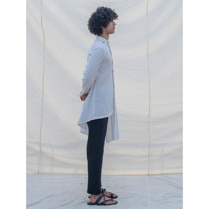 Bohame Kurta And Pajama White W/ Box Pleates (Set of 2)