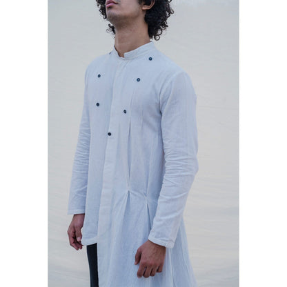 Bohame Kurta And Pajama White W/ Box Pleates (Set of 2)