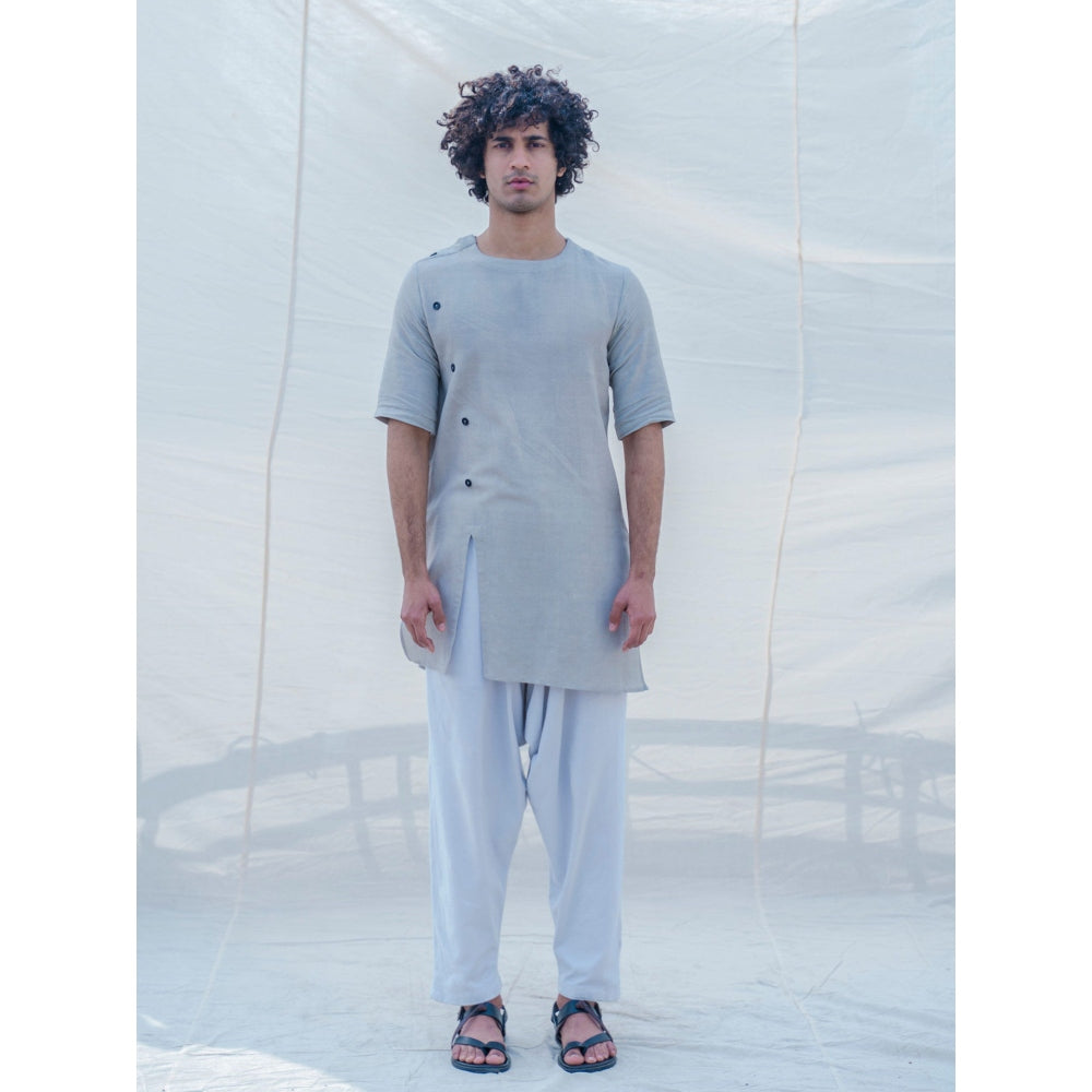 Bohame Cotton X Linen Slay In Grey Kurta With Pajama (Set of 2)
