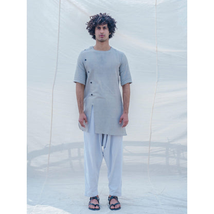 Bohame Cotton X Linen Slay In Grey Kurta With Pajama (Set of 2)