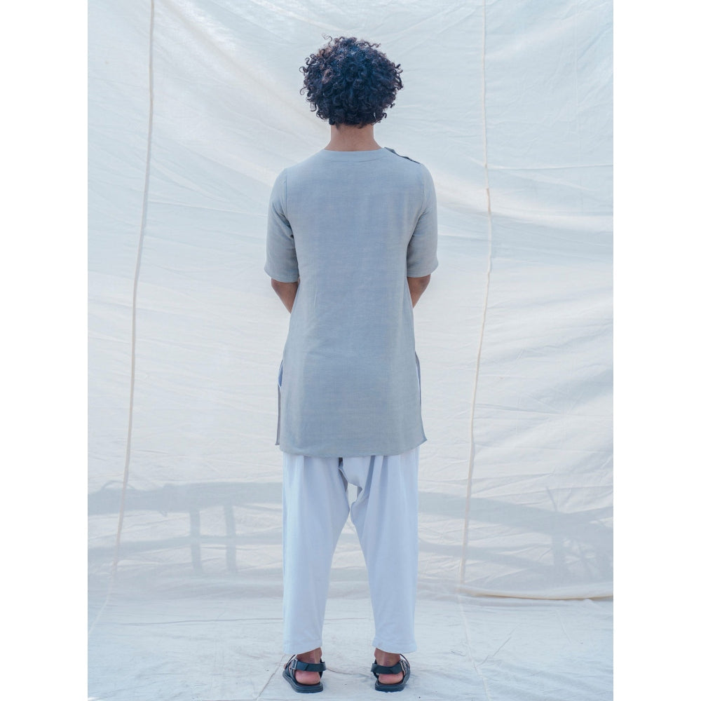 Bohame Cotton X Linen Slay In Grey Kurta With Pajama (Set of 2)