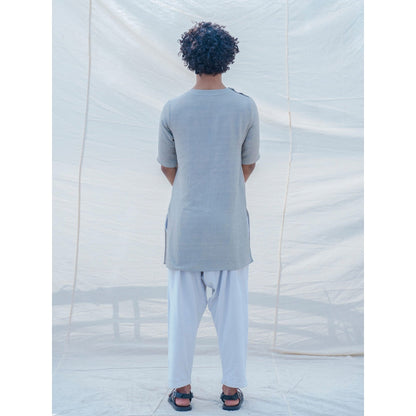 Bohame Cotton X Linen Slay In Grey Kurta With Pajama (Set of 2)