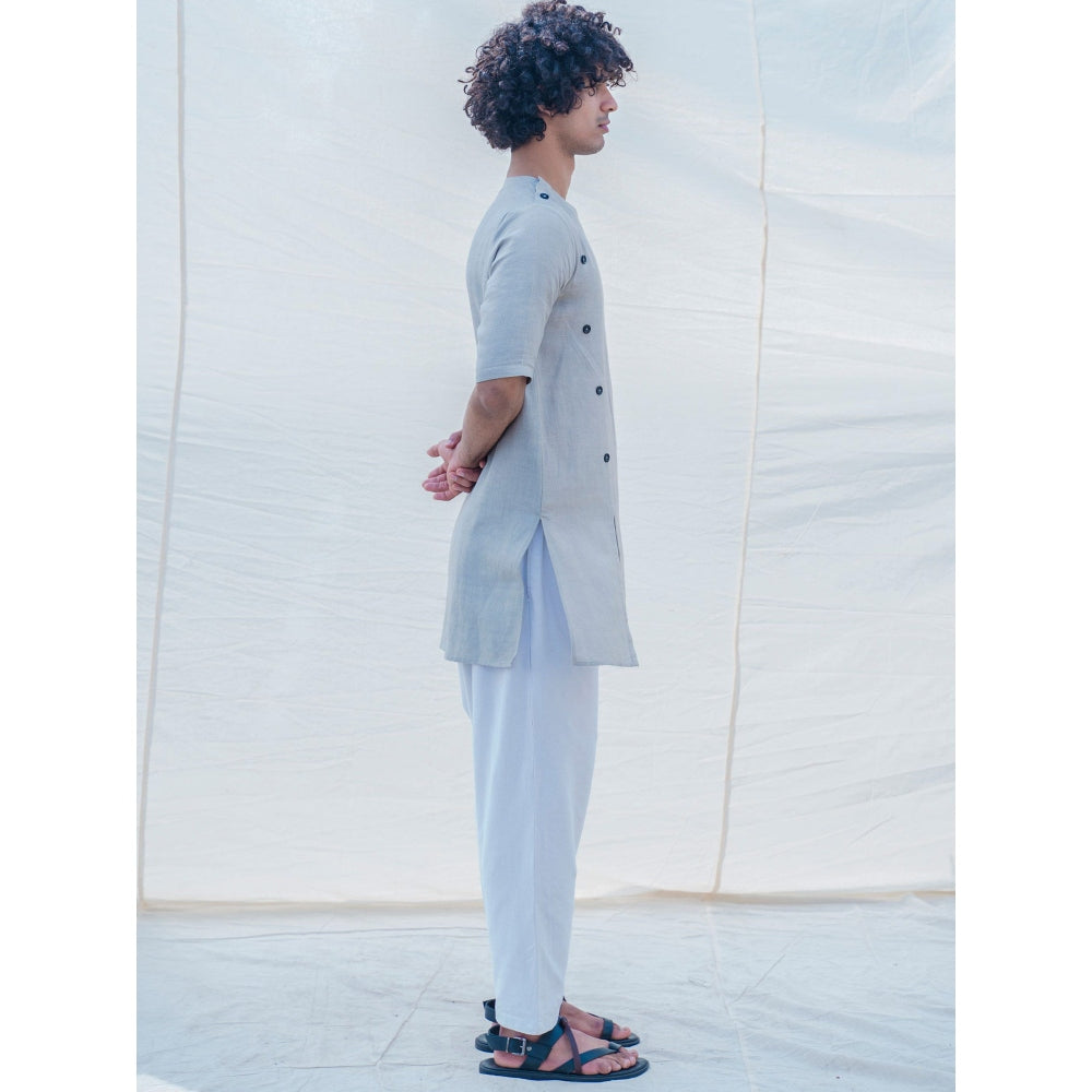 Bohame Cotton X Linen Slay In Grey Kurta With Pajama (Set of 2)