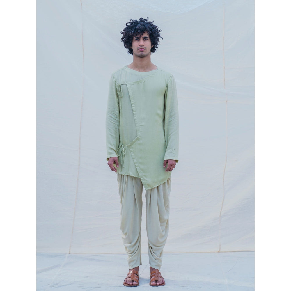Bohame Cotton X Rayon Pista Angrakha Kurta And Pajama (Set of 2)