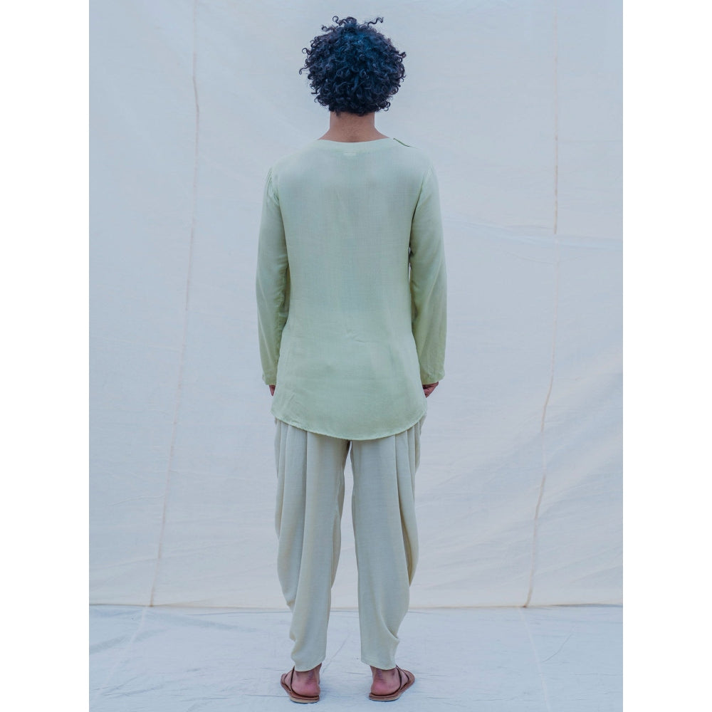 Bohame Cotton X Rayon Pista Angrakha Kurta And Pajama (Set of 2)