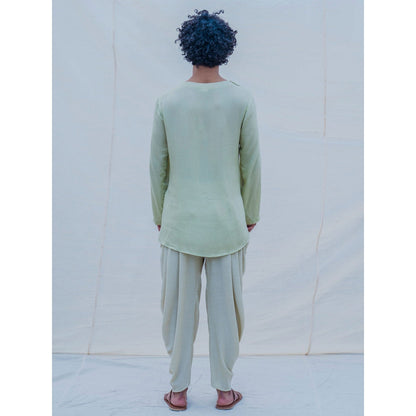 Bohame Cotton X Rayon Pista Angrakha Kurta And Pajama (Set of 2)