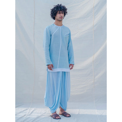 Bohame Cotton X Linen Drenched In Aqua Kurta With Pajama (Set of 2)