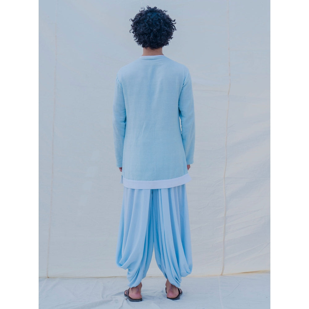 Bohame Cotton X Linen Drenched In Aqua Kurta With Pajama (Set of 2)