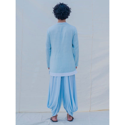 Bohame Cotton X Linen Drenched In Aqua Kurta With Pajama (Set of 2)