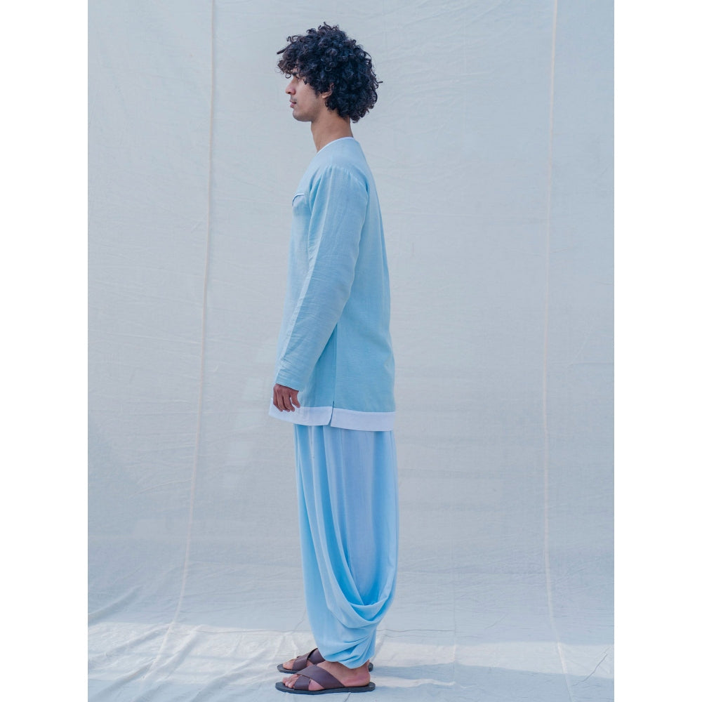 Bohame Cotton X Linen Drenched In Aqua Kurta With Pajama (Set of 2)