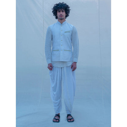 Bohame Raw Silk Off White Waist Coat And Pajama (Set of 2)