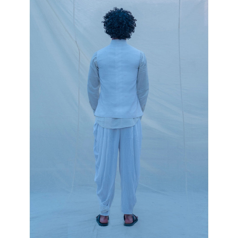 Bohame Raw Silk Off White Waist Coat And Pajama (Set of 2)