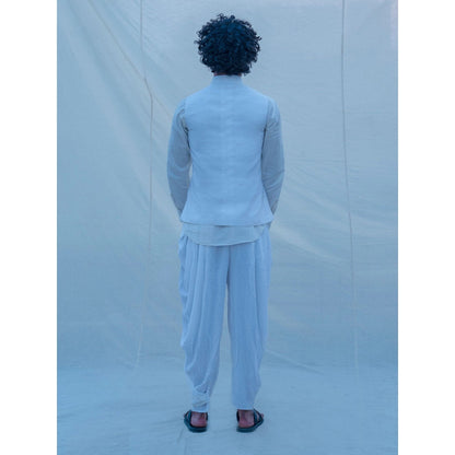 Bohame Raw Silk Off White Waist Coat And Pajama (Set of 2)