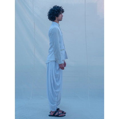 Bohame Raw Silk Off White Waist Coat And Pajama (Set of 2)
