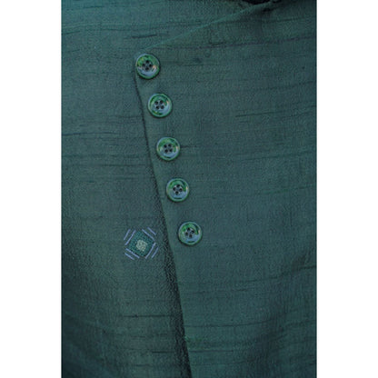 Bohame Raw Silk Green Waist Coat And Kurta With Pant (Set of 3)