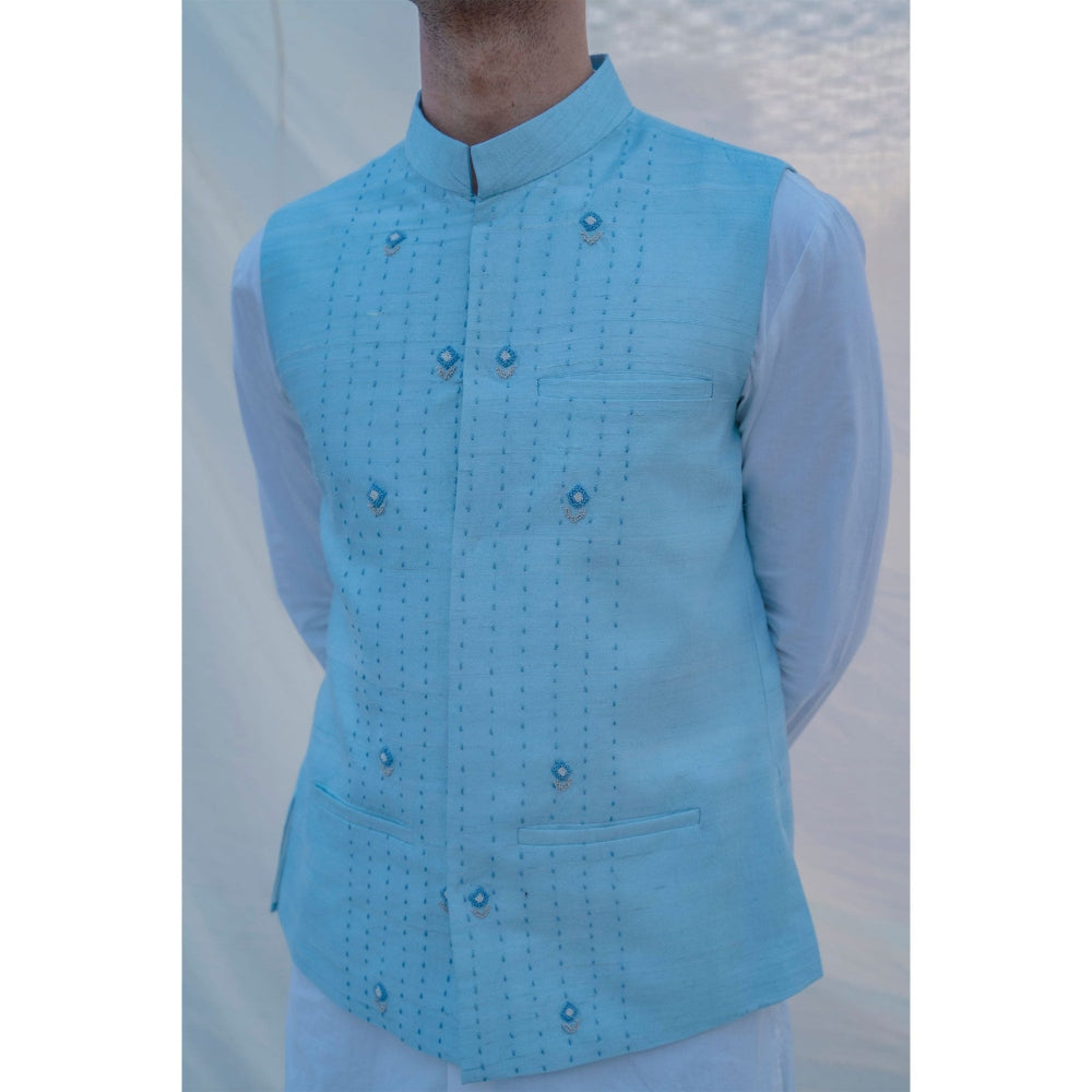 Bohame Aqua Waist Coat And Pajama (Set of 2)