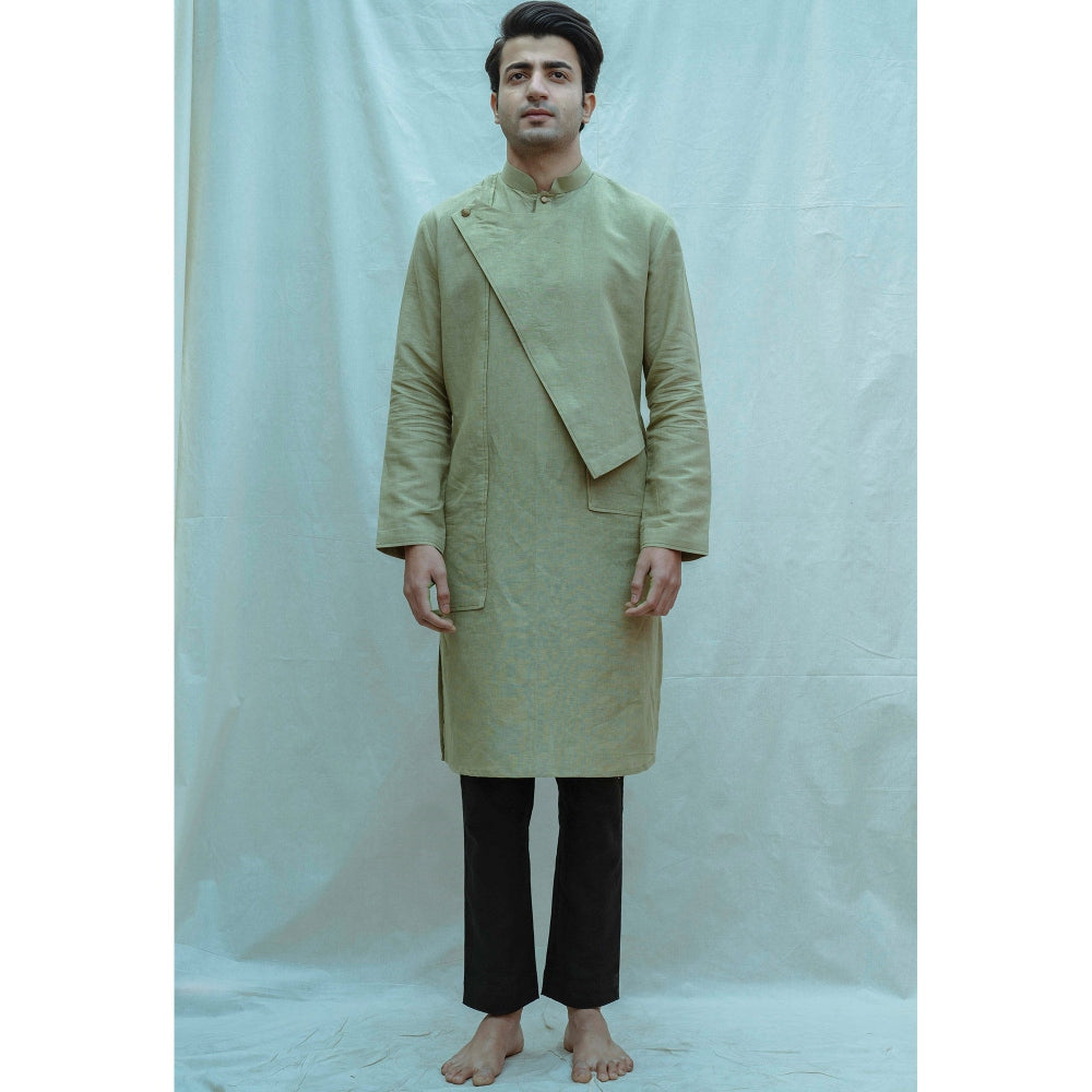 Bohame Cotton X Linen Overlap Kurta With Pajama (Set of 2)