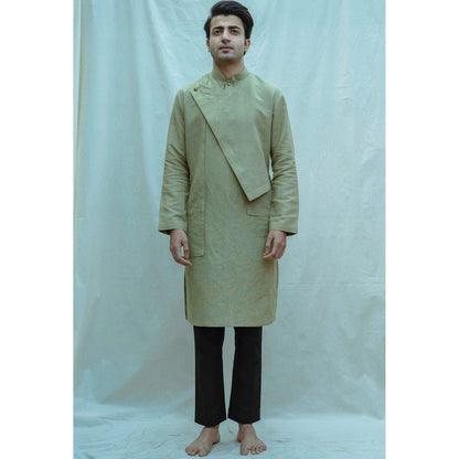Bohame Cotton X Linen Overlap Kurta With Pajama (Set of 2)