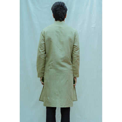 Bohame Cotton X Linen Overlap Kurta With Pajama (Set of 2)