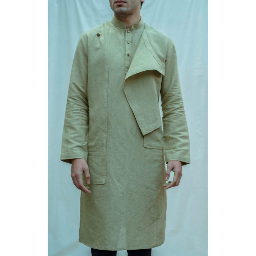 Bohame Cotton X Linen Overlap Kurta With Pajama (Set of 2)