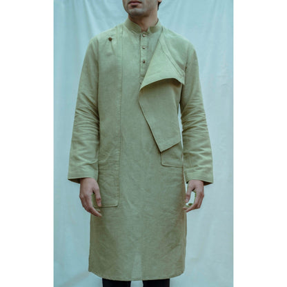 Bohame Cotton X Linen Overlap Kurta With Pajama (Set of 2)