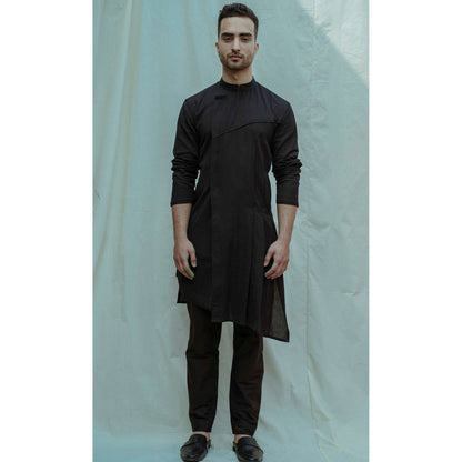 Bohame Cotton X Linen Asymmetry Pleated Kurta With Pajama (Set of 2)