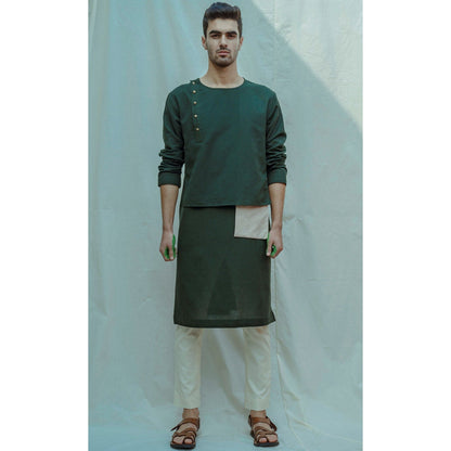 Bohame Cotton X Linen Surprise Panel Kurta With Pajama (Set of 2)