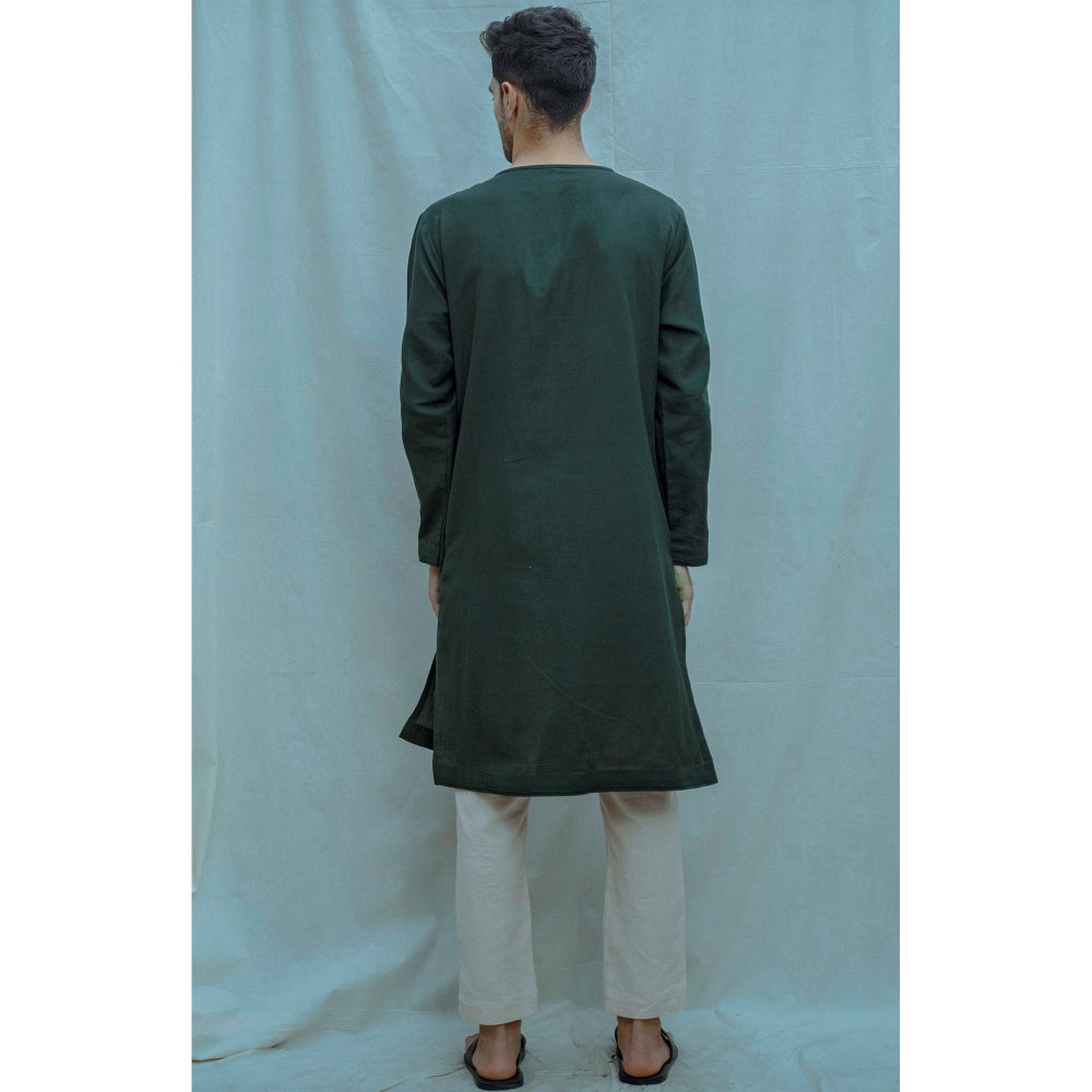 Bohame Cotton X Linen Surprise Panel Kurta With Pajama (Set of 2)